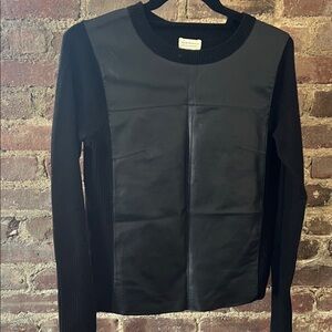 Club Monaco Cashmere Black Leather Panel Sweater